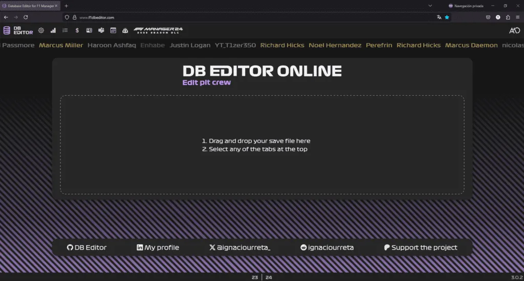 Editor F1DBEditor para modificar estadisticas en F1 Manager