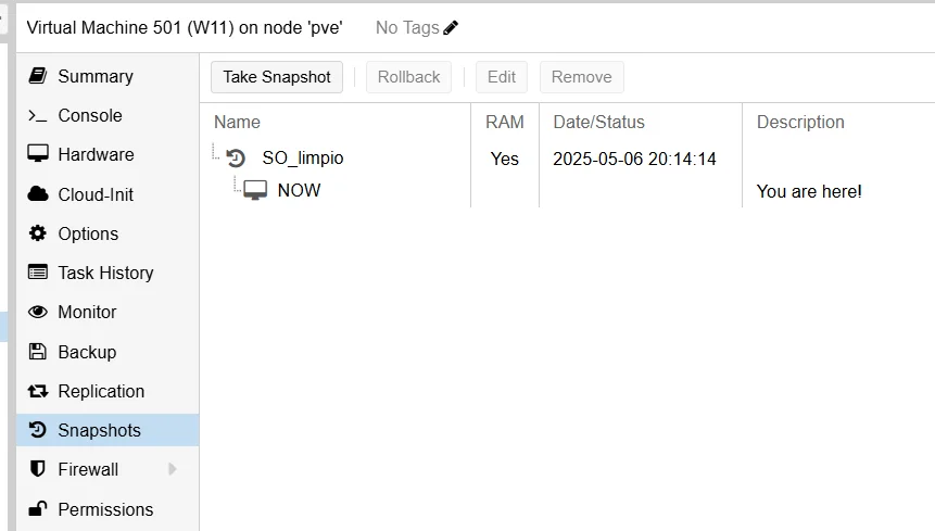 VM de Windows 11 funcionando en Proxmox